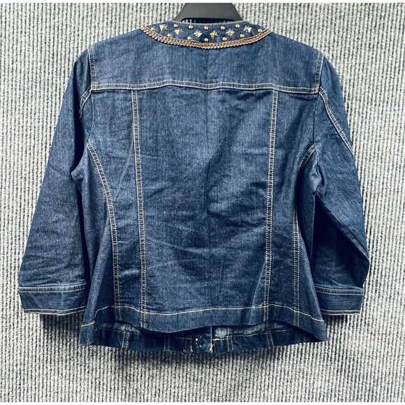 Ruby Rd. Jacket Woman 8 Petite Blue Denim Jean Coat Dark Wash Snap Closure - Picture 6 of 12